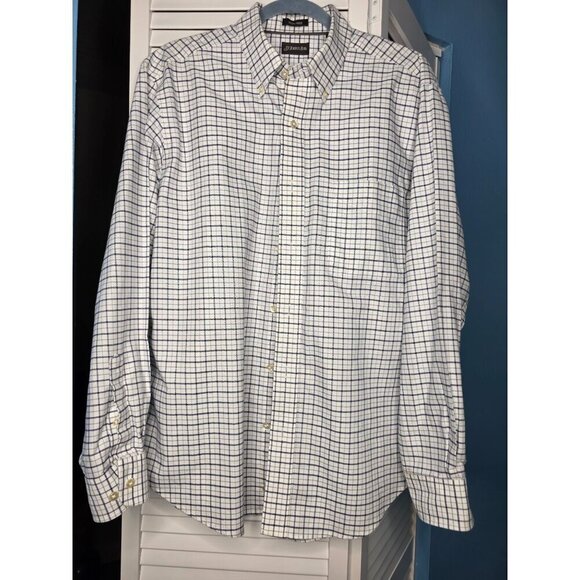St. Johns Bay Iron-Free Medium Plaid Button-Down Shirt 100% Cotton White & Blue - Picture 1 of 16
